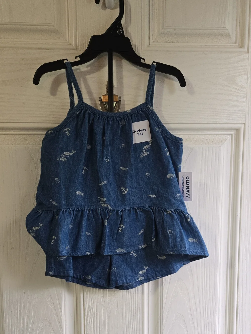 Old Navy Blue Denim Tank & Shorts Set with White Nautical Prints